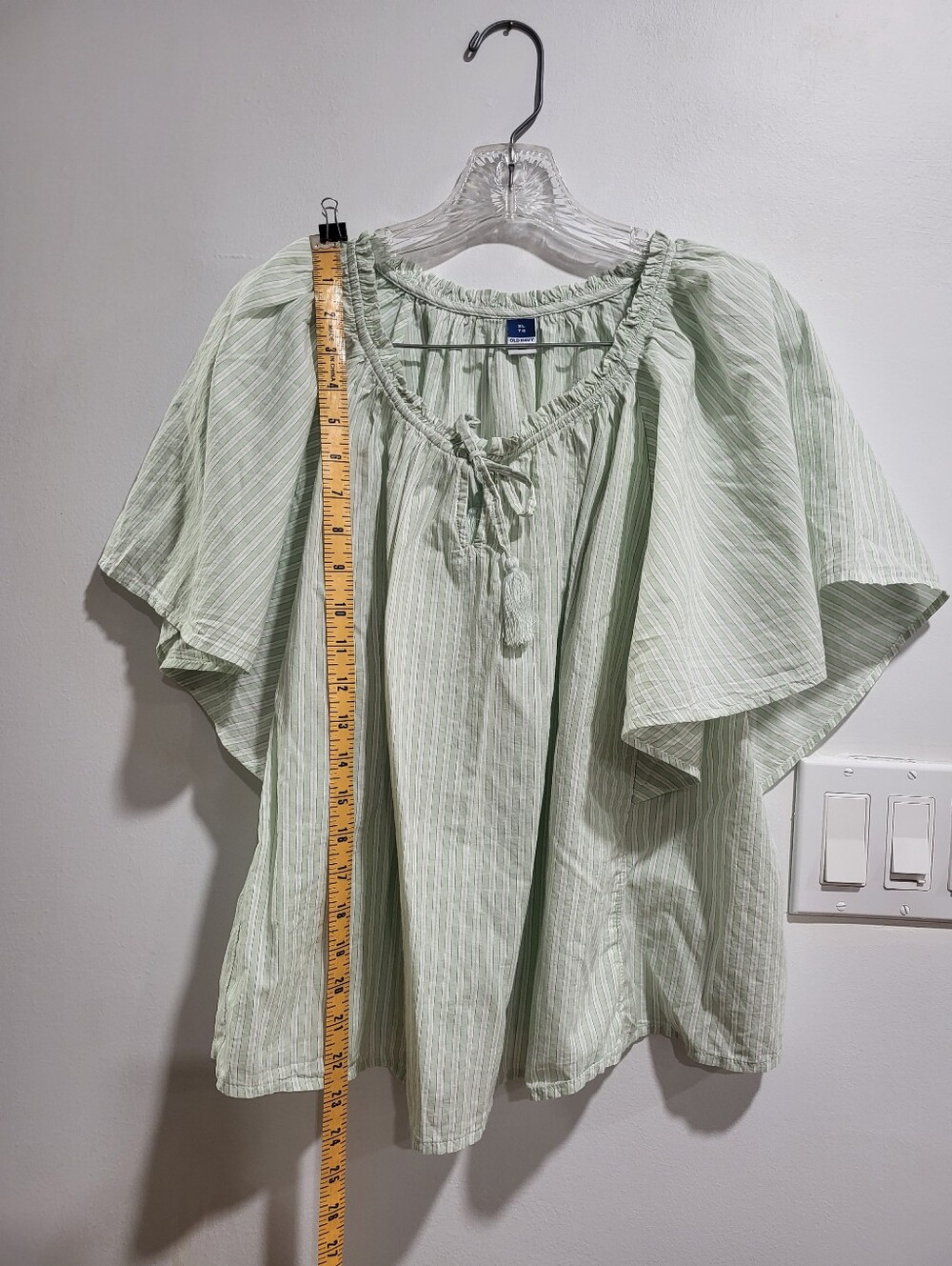 Old Navy Mint Green Stripe Flutter Sleeve Peasant Top XL